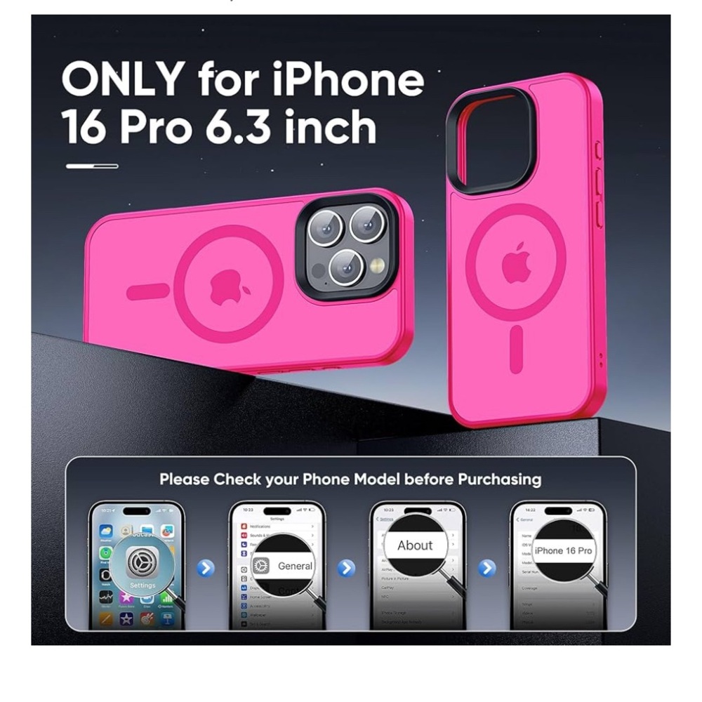 iPhone 16 Pro Phone Case 6.3 inch, Hot Pink - Picture 4 of 12